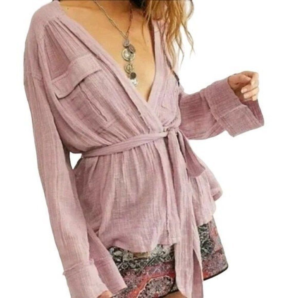 Free People Pink Wrap Blouse